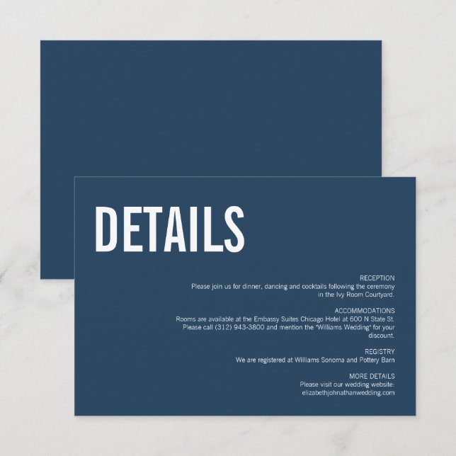 Carte D'accompagnement Détails du Mariage de typographie marine simple (Devant / Derrière)