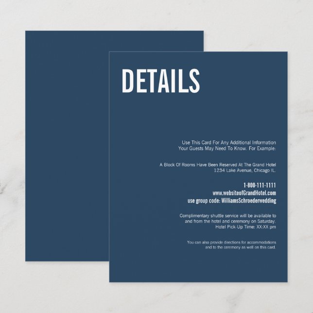 Carte D'accompagnement Détails du Mariage de typographie marine simple (Devant / Derrière)