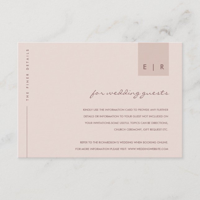 CARTE D'ACCOMPAGNEMENT DÉTAILS DU MARIAGE DE TYPOGRAPHIE ROSE BLANCHE MIN (Devant)