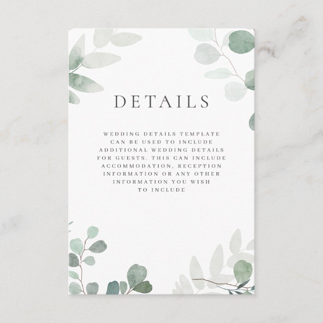 Carte D'accompagnement Détails du Mariage de verdure moderne (Devant)