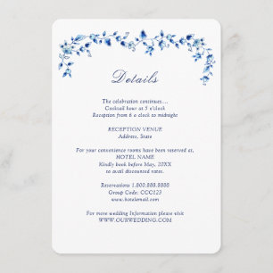 Carte D'accompagnement Détails du Mariage Delft bleu et blanc