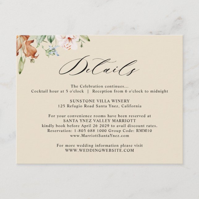 Carte D'accompagnement Détails du Mariage des fleurs de terre Bouton Beig (Devant)