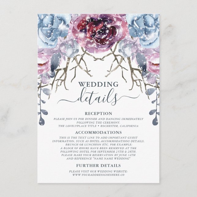 Carte D'accompagnement Détails du mariage d'hiver (Devant)