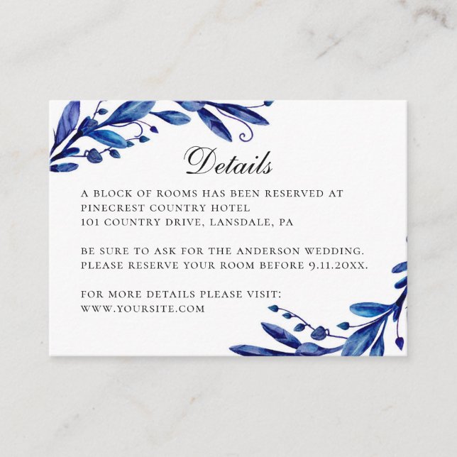Carte D'accompagnement Détails du mariage d'hiver bleu aquarelle (Devant)