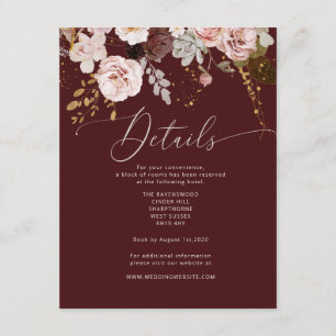 Carte D'accompagnement Détails du mariage d'or bordeaux automne