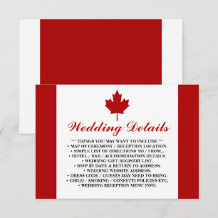 Carte D'accompagnement Détails du Mariage du drapeau canadien