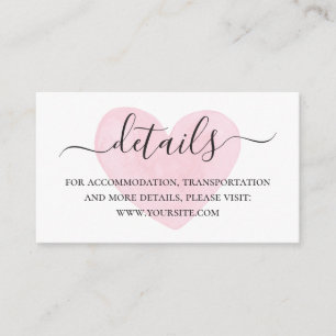 Carte D'accompagnement Détails du mariage du script de coeur rose pâle d'