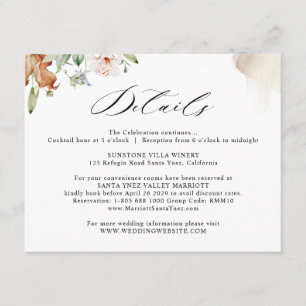 Carte D'accompagnement Détails du Mariage Earthy Blooms