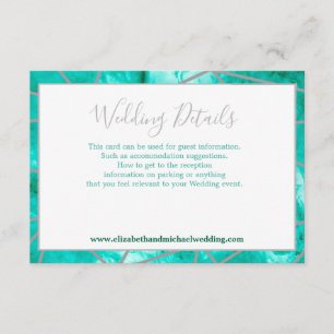 Carte D'accompagnement Détails du Mariage en argent bleu Aqua Elegance gé