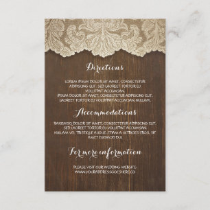 Carte D'accompagnement Détails du Mariage en bois rustique et dentelle - 