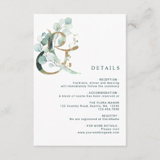 Carte D'accompagnement Détails du Mariage Eucalyptus Ampersand Gold Green