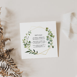 Carte D'accompagnement Détails du Mariage Eucalyptus Vert Géométrique Or