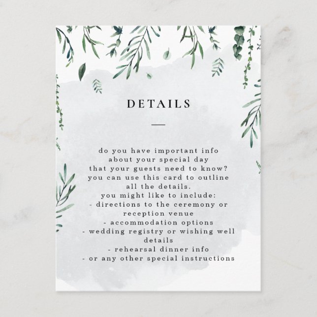 Carte D'accompagnement Détails du Mariage Feuille d'aquarelle en chute  (Devant)