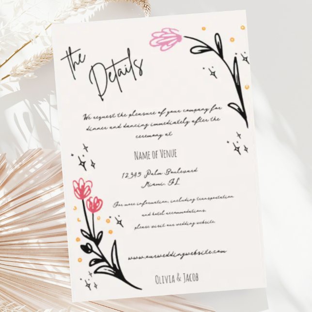 Carte D'accompagnement Détails du Mariage Fleur sauvage tiré à la main (Créateur téléchargé)
