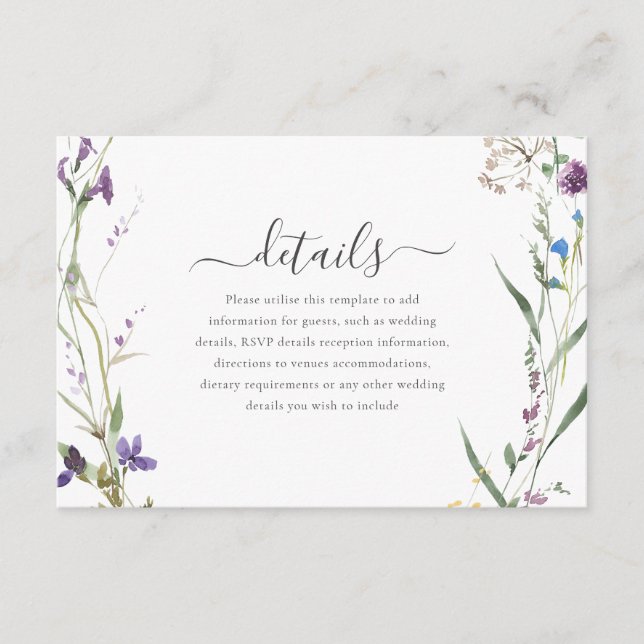 Carte D'accompagnement Détails du Mariage fleur sauvage Wreath (Devant)