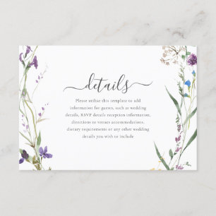 Carte D'accompagnement Détails du Mariage fleur sauvage Wreath