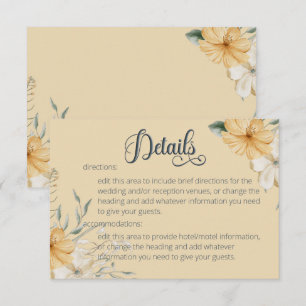 Carte D'accompagnement Détails du Mariage Floral bleu jaune et blanc