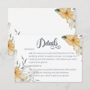 Carte D'accompagnement Détails du Mariage Floral bleu jaune et blanc