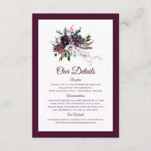 Carte D'accompagnement Détails du Mariage Floral Bourgogne