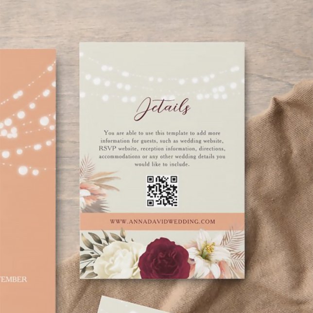Carte D'accompagnement Détails du Mariage floral Code QR (Créateur téléchargé)
