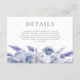 Carte D'accompagnement Détails du Mariage Floral Dusty Blue