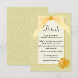 Carte D'accompagnement Détails du Mariage Floral Et Bow Jaune