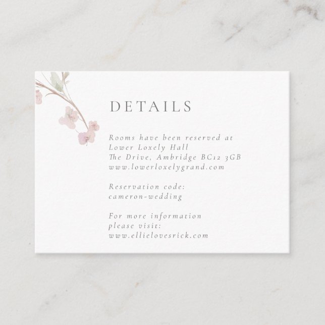Carte D'accompagnement Détails du Mariage floral flush romantique (Devant)