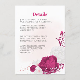 Carte D'accompagnement détails du mariage floral fuchsia & blanc