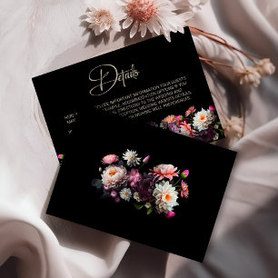 Carte D'accompagnement Détails du Mariage Floral noir