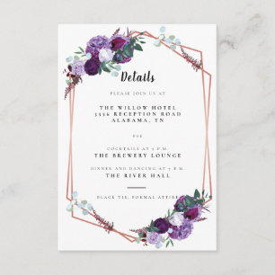 Carte D'accompagnement Détails du Mariage floral pourpre