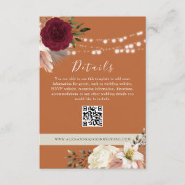 Carte D'accompagnement Détails du Mariage floral QR Code Website