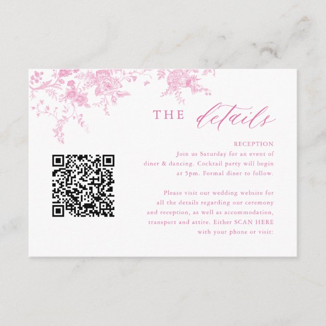 Carte D'accompagnement Détails du Mariage Floral rose de Toile victorienn (Devant)