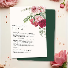 Carte D'accompagnement Détails du Mariage floral Rose rose pâle et marsal