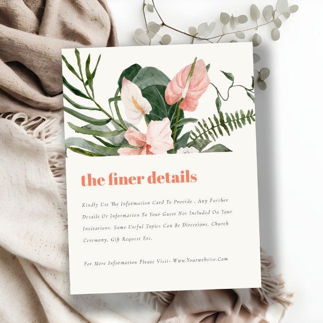Carte D'accompagnement Détails du Mariage floral tropical Peach Blush Boh (Créateur téléchargé)
