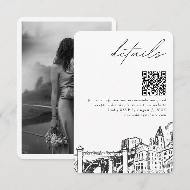Carte D'accompagnement Détails du Mariage Fort Worth Code QR Petit (Devant / Derrière)