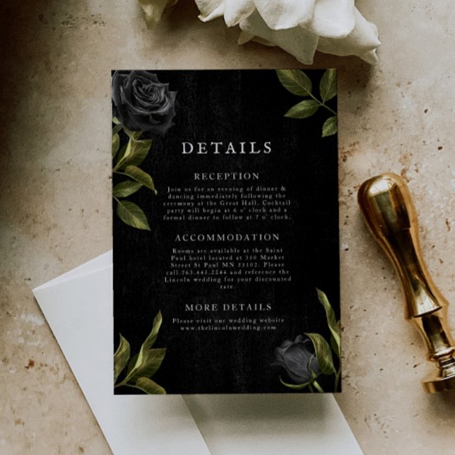 Carte D'accompagnement Détails du Mariage gothique noir floral (Créateur téléchargé)
