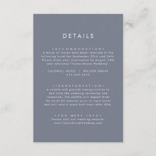 Carte D'accompagnement Détails du Mariage gris bleu ardoise simple