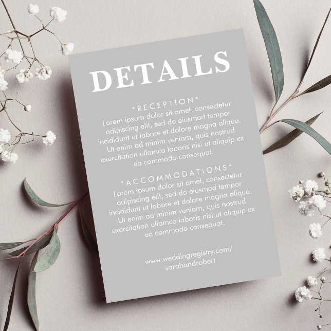 Carte D'accompagnement Détails du Mariage gris et blanc (Grey & White Wedding Details Enclosure Card)
