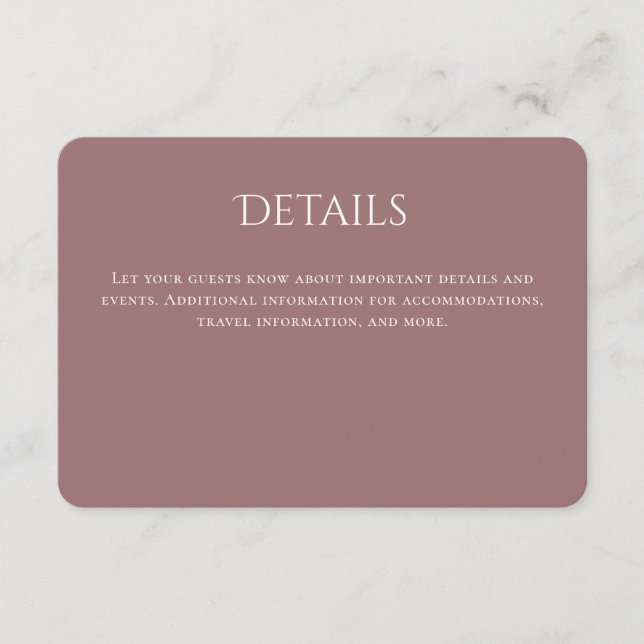 Carte D'accompagnement Détails du Mariage incurvé de la typographie mauve (Devant)
