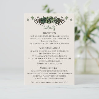 Carte D'accompagnement Détails du Mariage irlandais Crânes floraux Rose v