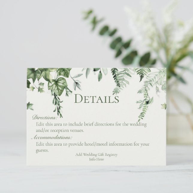 Carte D'accompagnement Détails du Mariage Ivy & Sage (Debout devant)