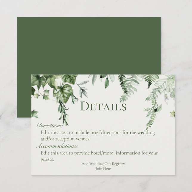 Carte D'accompagnement Détails du Mariage Ivy & Sage (Devant / Derrière)