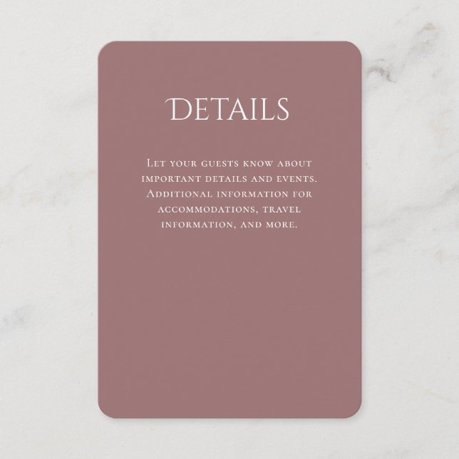 Carte D'accompagnement Détails du Mariage Mauve incurvé de typographie (Devant)