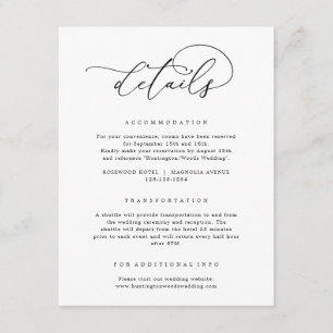 Carte D'accompagnement Détails du Mariage minimal noir et blanc