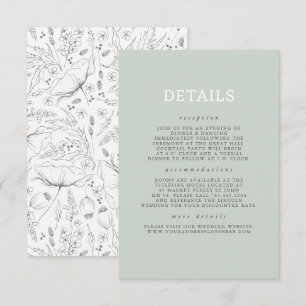 Carte D'accompagnement Détails du Mariage Motif Fleur sauvage dessiné à l