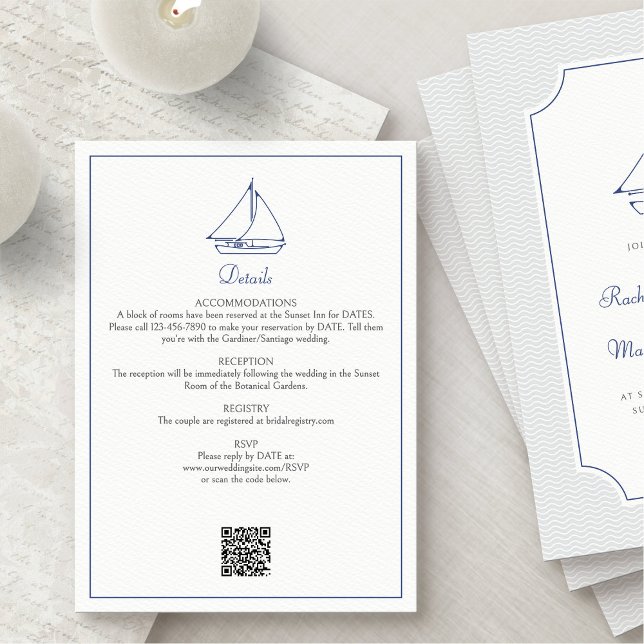 Carte D'accompagnement Détails du Mariage Nautical Sailboat (Créateur téléchargé)
