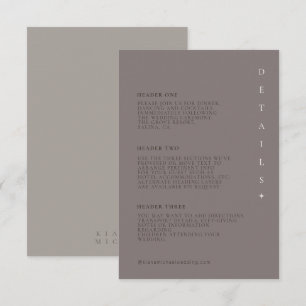 Carte D'accompagnement Détails du Mariage neutre chic gris chaud ID1020