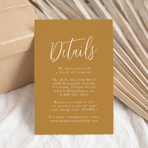 Carte D'accompagnement Détails du Mariage Ochre de script simple