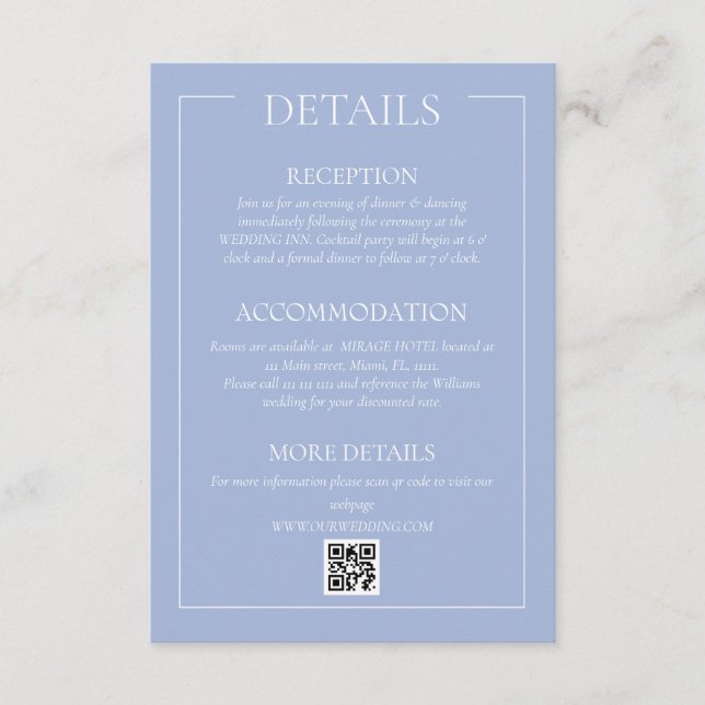Carte D'accompagnement Détails du Mariage officiel bleu clair (Devant)