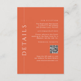 Carte D'accompagnement Détails du Mariage orange moderne Fun Insérer le c